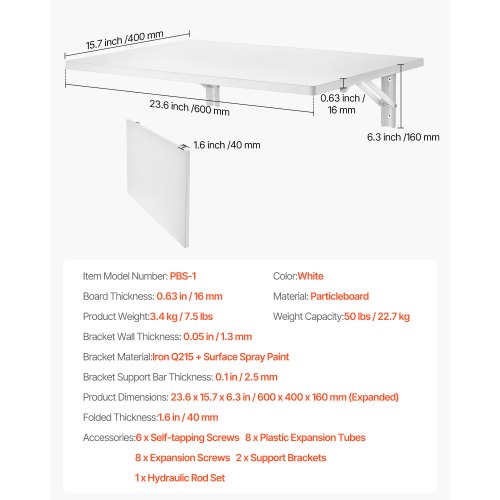 Wall Mounted Folding Table 236 x 15.7 inches Wall Mount Table Floating