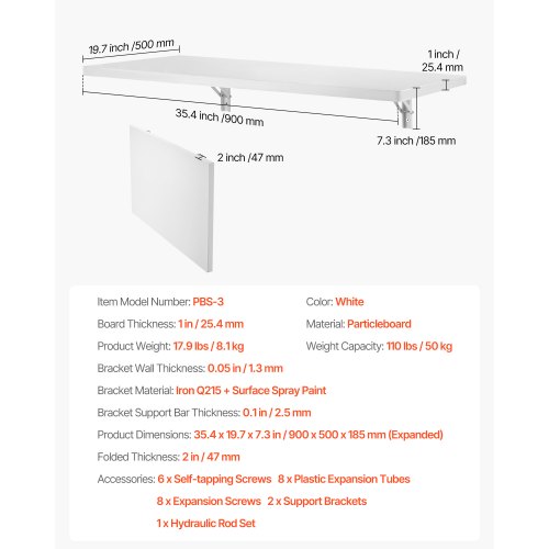 Wall Mounted Folding Table 354 x 19.7 inches Wall Mount Table Floating