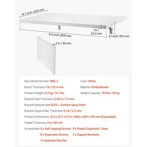 Wall Mounted Folding Table 315 x 15.7 inches Wall Mount Table Floating