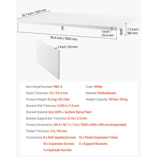 Wall Mounted Folding Table 394 x 19.7 inches Wall Mount Table Floating