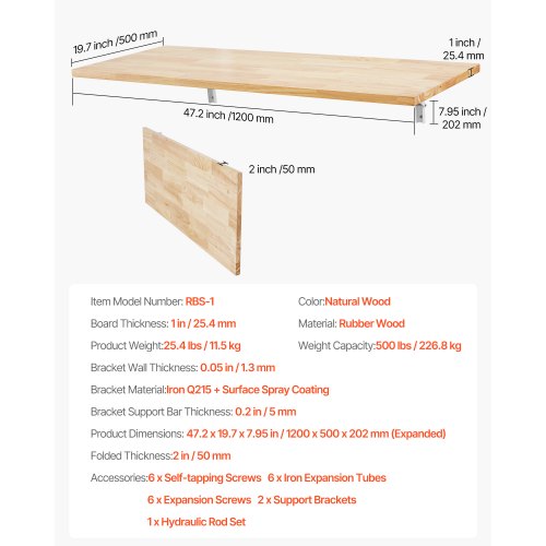 Wall Mounted Folding Table 472 x 19.7 inches Wall Mount Table Floating