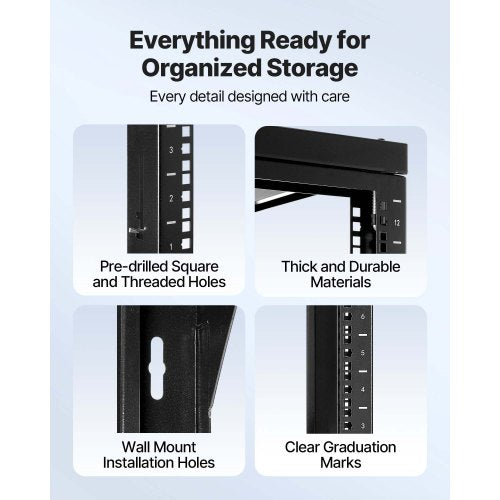 12U Wall Mount Server Rack 150 lbs Max Load Capacity Open Frame Network