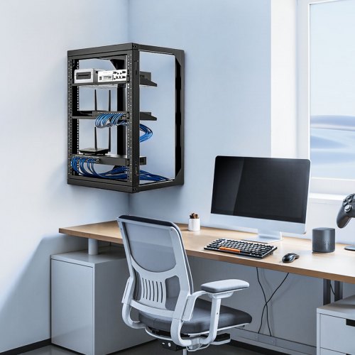 15U Wall Mount Server Rack 150 lbs Max Load Capacity Open Frame Network
