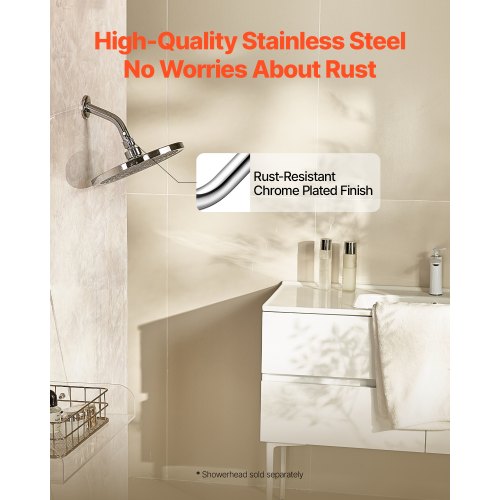 Shower Arm with Flange 6 Inches Wall Mounted Stainless Steel Shower Head