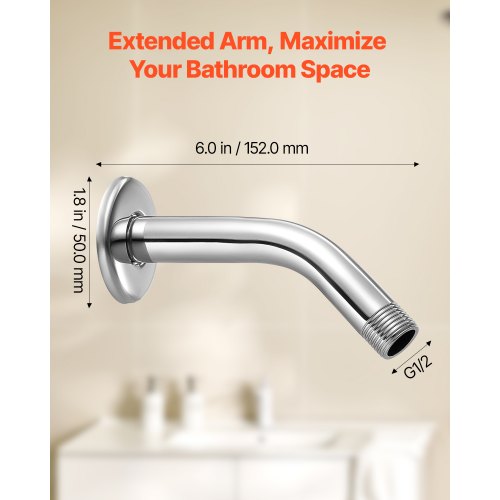 Shower Arm with Flange 6 Inches Wall Mounted Stainless Steel Shower Head