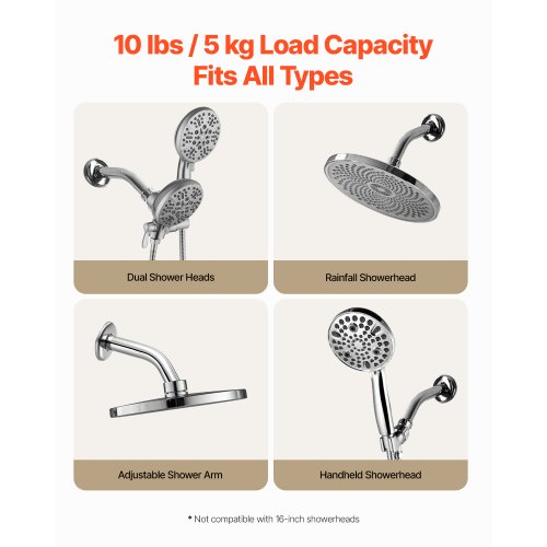 Shower Arm with Flange 6 Inches Wall Mounted Stainless Steel Shower Head