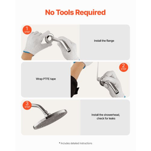 Shower Arm with Flange 6 Inches Wall Mounted Stainless Steel Shower Head