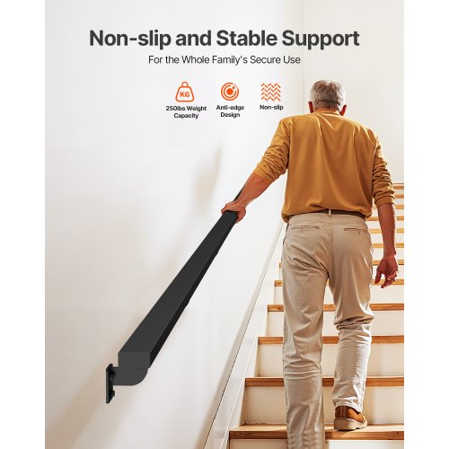 Wall Mounted Stair Handrail 15ft Black Aluminum Staircase Handrail Indoor