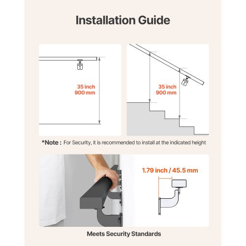 Wall Mounted Stair Handrail 15ft Black Aluminum Staircase Handrail Indoor