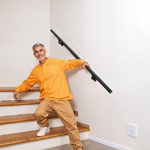 Wall Mounted Stair Handrail 4ft Pipe Staircase Handrail Black Galvanized