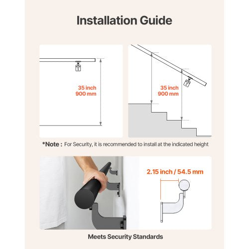 Wall Mounted Stair Handrail 6ft Pipe Staircase Handrail Black Galvanized