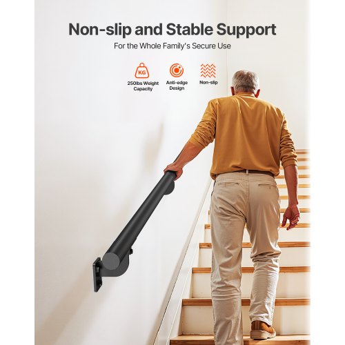 Wall Mounted Stair Handrail 7ft Pipe Staircase Handrail Black Galvanized