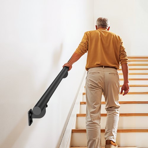 Wall Mounted Stair Handrail 7ft Pipe Staircase Handrail Black Galvanized