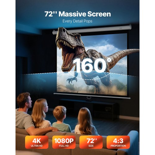 Manual Projector Screen 72 inch 43 4K 1080 HD Retractable Pull Down Projector
