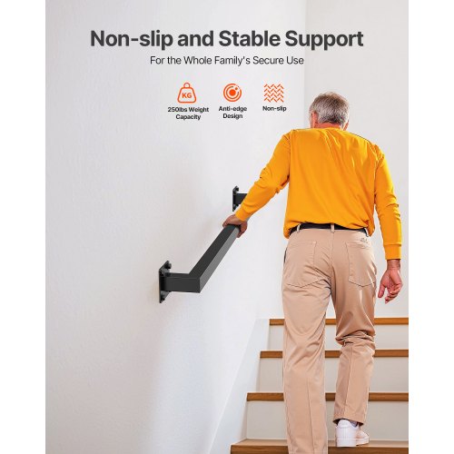 Wall Mounted Stair Handrail 3ft Black Iron Staircase Handrail Indoor