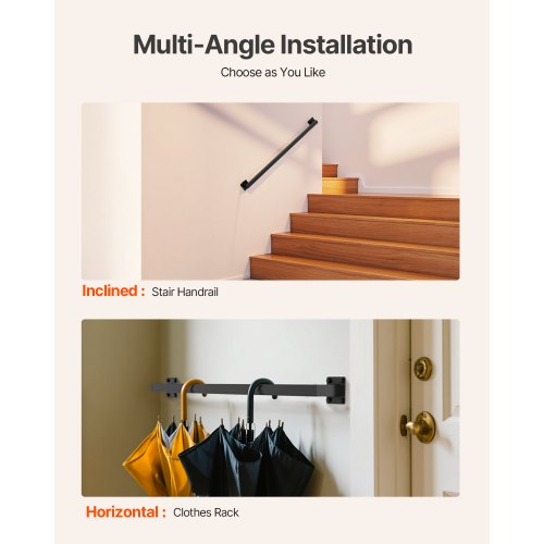 Wall Mounted Stair Handrail 4ft Black Iron Staircase Handrail Indoor