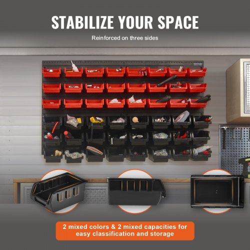 Wall Mounted Storage Bins 48Bin Parts Rack Organizer Garage Plastic Shop