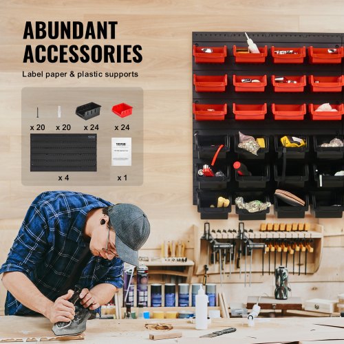 Wall Mounted Storage Bins 48Bin Parts Rack Organizer Garage Plastic Shop