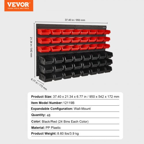 Wall Mounted Storage Bins 48Bin Parts Rack Organizer Garage Plastic Shop