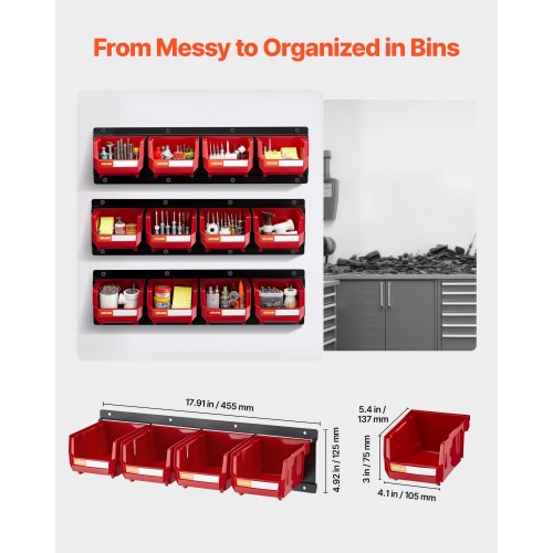 Wall Mounted Storage Bins 12 Plastic Bins 3 Metal Rails Plastic Hanging