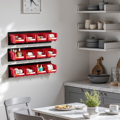 Wall Mounted Storage Bins 12 Plastic Bins 3 Metal Rails Plastic Hanging