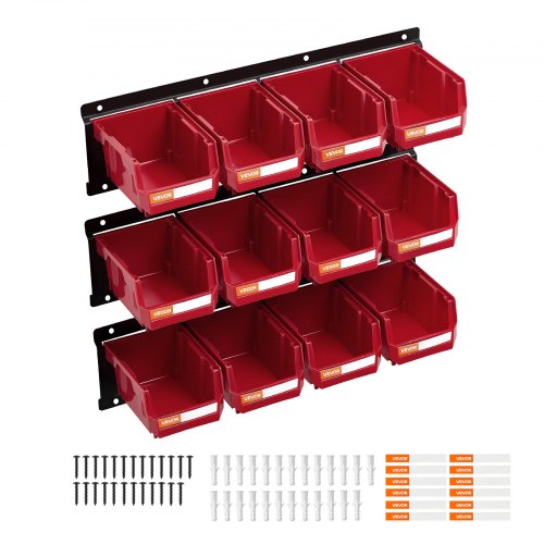 Wall Mounted Storage Bins 12 Plastic Bins 3 Metal Rails Plastic Hanging
