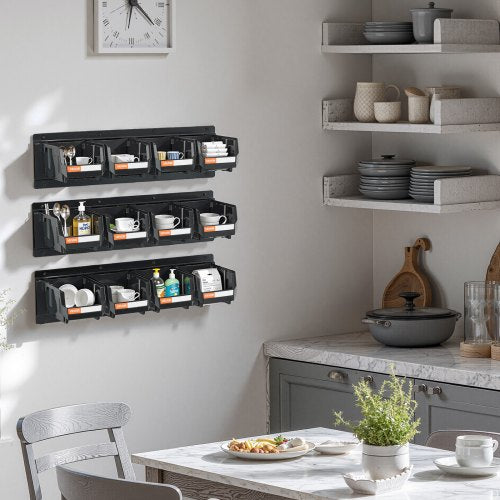 Wall Mounted Storage Bins 12 Plastic Bins 3 Metal Rails Plastic Hanging
