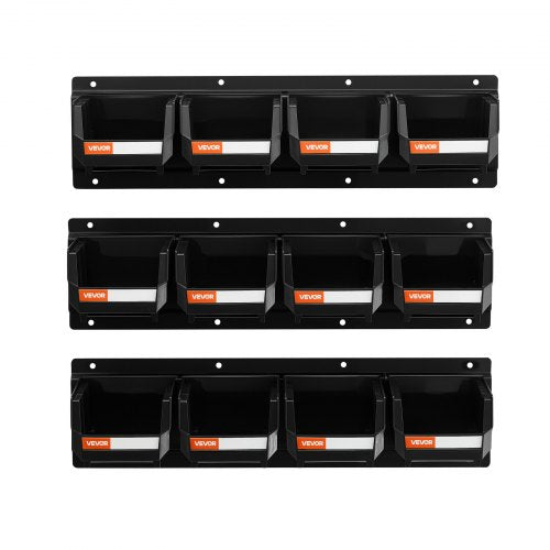 Wall Mounted Storage Bins 12 Plastic Bins 3 Metal Rails Plastic Hanging