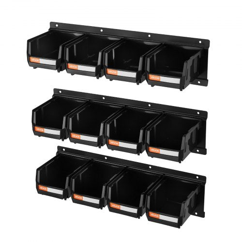 Wall Mounted Storage Bins 12 Plastic Bins 3 Metal Rails Plastic Hanging