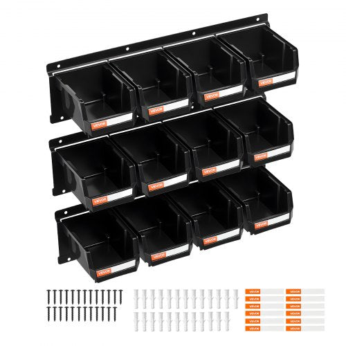 Wall Mounted Storage Bins 12 Plastic Bins 3 Metal Rails Plastic Hanging