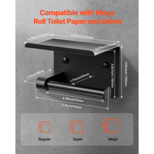 Toilet Paper Holder with Shelf Fits Mega Rolls Size Stainless Steel