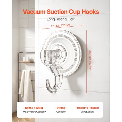 Suction Cup Hooks 6 Pack 276 x 354 x 157 inch 10 LBS Max Load Clear