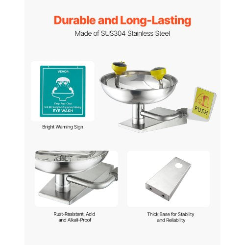 Emergency Eye Wash Station Stainless Steel WallMounted Eyewash Unit First