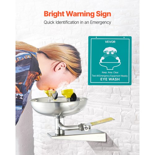 Emergency Eye Wash Station Stainless Steel WallMounted Eyewash Unit First