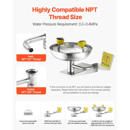 Emergency Eye Wash Station Stainless Steel WallMounted Eyewash Unit First