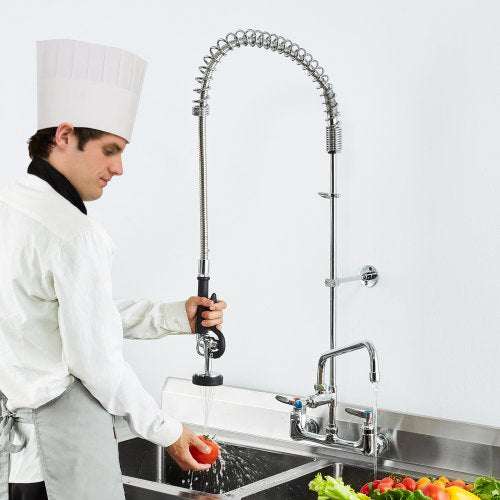 WallMounted Kitchen Faucet 47 Tall 8 Apart with 12 Rotating Spout and PreRinse