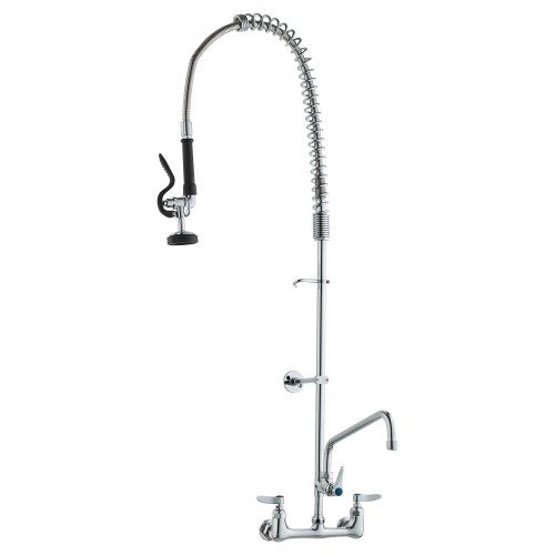 WallMounted Kitchen Faucet 47 Tall 8 Apart with 12 Rotating Spout and PreRinse