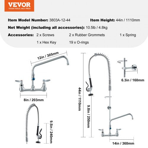 Industrial Sink Faucet 44 Tall 8 Apart 12 Rotating Spout Wall