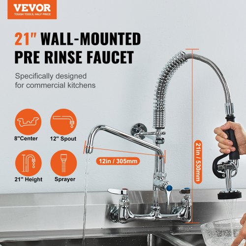 WallMounted Brass Kitchen Faucet 21 Tall 8 Installation Width Includes