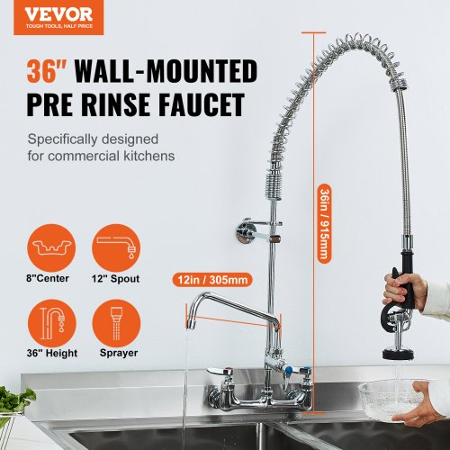 WallMounted Brass Kitchen Faucet 36 Tall 8 Installation Width Includes