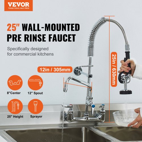 WallMounted Kitchen Faucet 25 Tall 8 Center Distance 12 Rotatable