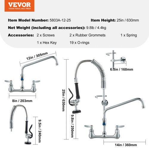 WallMounted Kitchen Faucet 25 Tall 8 Center Distance 12 Rotatable