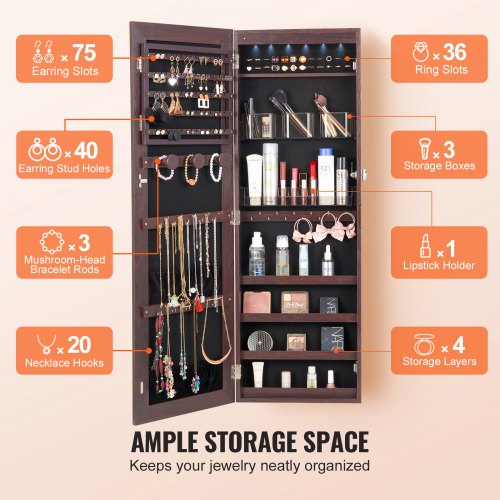 Mirror Jewelry Cabinet 4252Inch Tall Lockable Jewelry Cabinet Armoire