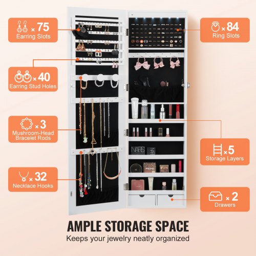 Mirror Jewelry Cabinet 4705Inch Tall Lockable Jewelry Cabinet Armoire