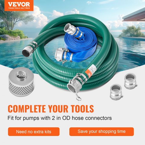 Suction Hose Kit for Water Pump with 2 in x 50 ft Blue Backwash Hose 20 ft