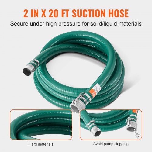 Suction Hose Kit for Water Pump with 2 in x 50 ft Blue Backwash Hose 20 ft
