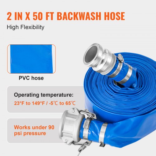 Suction Hose Kit for Water Pump with 2 in x 50 ft Blue Backwash Hose 20 ft