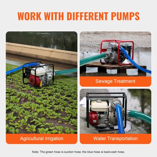 Suction Hose Kit for Water Pump with 2 in x 50 ft Blue Backwash Hose 20 ft