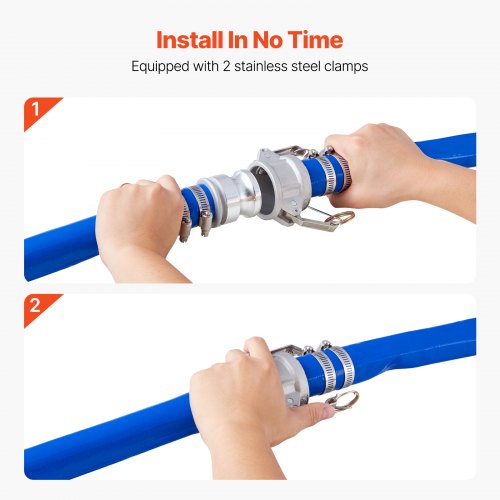 Backwash Hose 1.5 in x 100 ft Blue High Quality PVC Hose with Clamps