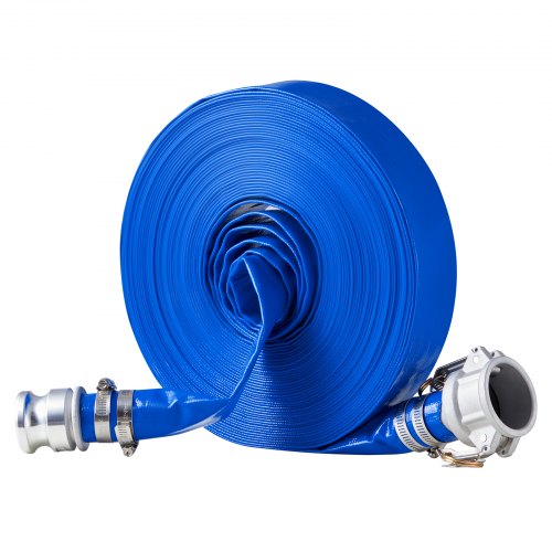 Backwash Hose 1.5 in x 100 ft Blue High Quality PVC Hose with Clamps